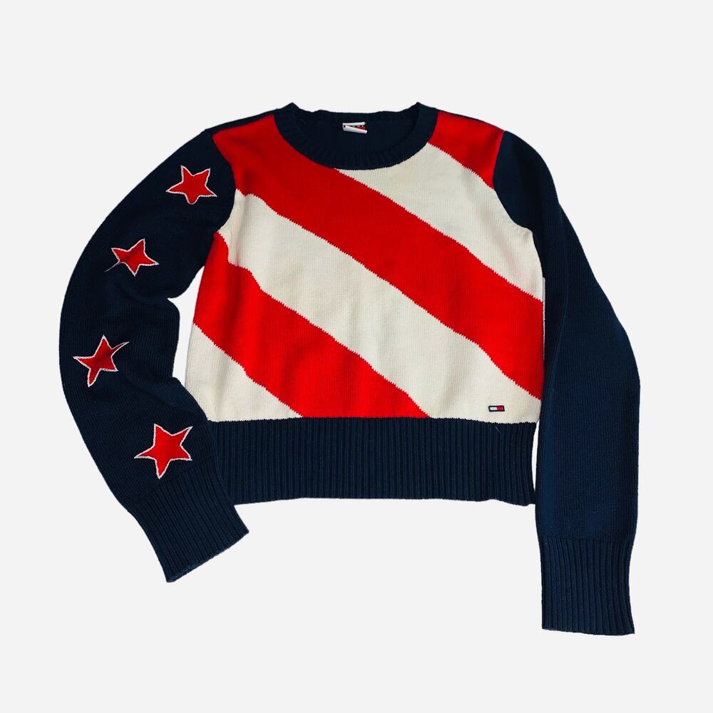 Tommy Hilfiger crew neck  flag sweater crop Y2K